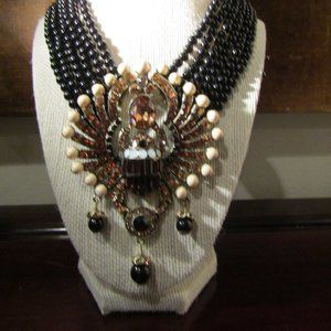 HEIDI DAUS SIGNED SCARAB NECKLACE 6 STRANDS JET